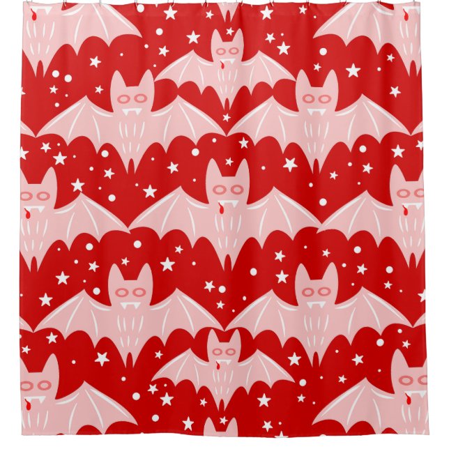 Rideaux De Douche crocs chauve-souris halloween vampire rouge rose e (Devant)