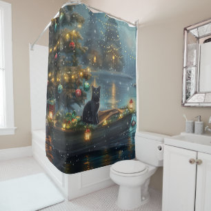 Rideaux De Douche Croisière festive de Noël du Chat Noir