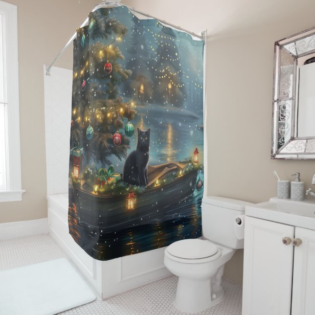 Rideaux De Douche Croisière festive de Noël du Chat Noir (En situation)