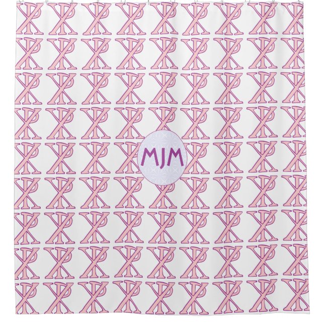 Rideaux De Douche Croix Chi Ro Rose Carrelée Monogrammée  (Devant)