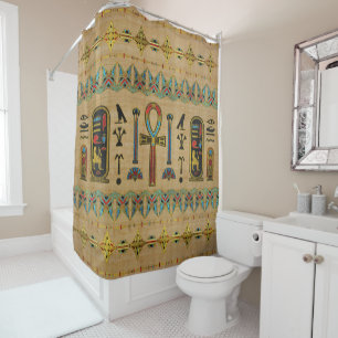 Rideaux De Douche Croix égyptienne - ornement d'Ankh sur le papyrus