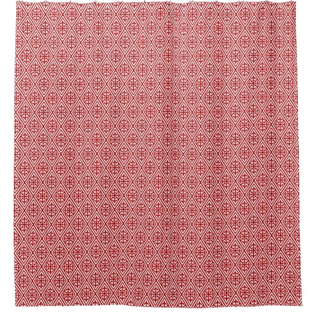 Rideaux De Douche Croix médiévale Damask - Rouge profond et blanc (Devant)