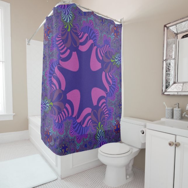 Rideaux De Douche Croix rose et violette (En situation)