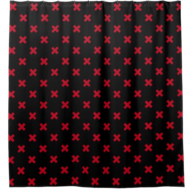 Rideaux De Douche Croix rouge coutures sur noir (Devant)