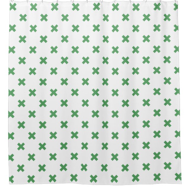 Rideaux De Douche Croix verte coutures sur blanc (Devant)