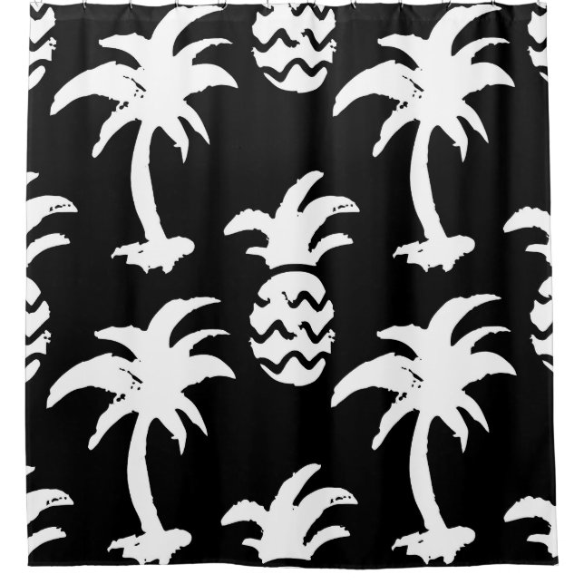 Rideaux De Douche Croquez palmiers, ananas, motif monochrome. (Devant)