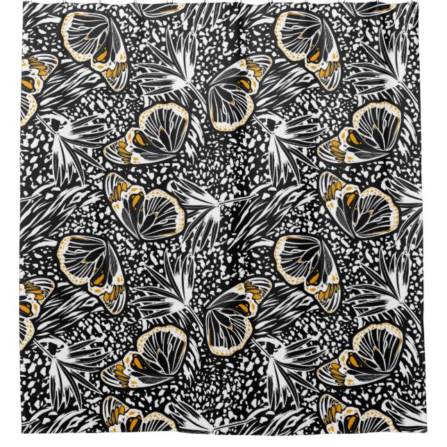 Rideaux De Douche Croquis à la main tendance papillons volant se mél (Devant)