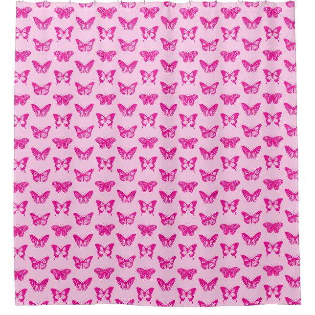 Rideaux De Douche Croquis de papillon, rose clair et fuchsia (Devant)