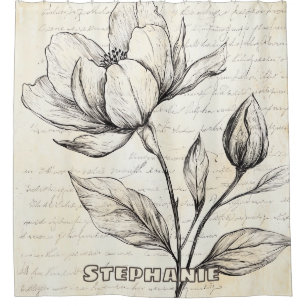 Rideaux De Douche Croquis floral rustique avec calligraphie - âge (4