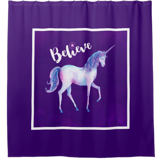 Rideaux De Douche Croyez avec Unicorn dans les aquarelles pastel (Devant)