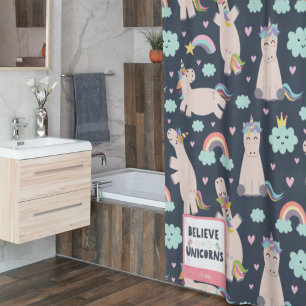 Rideaux De Douche Croyez en Unicorns Bleu et Rose fille Motif enfant