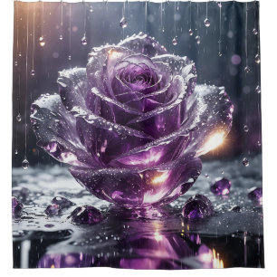Rideaux De Douche "Crystal Rose avec Raindrops - Elégant Art Floral"