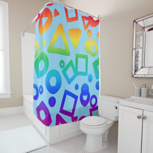 Rideaux De Douche Cubes de couleur arc-en-ciel bleu clair (En situation)
