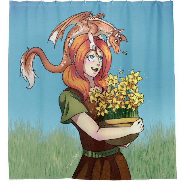 Rideaux De Douche Cueillir des fleurs avec un dragon (Devant)
