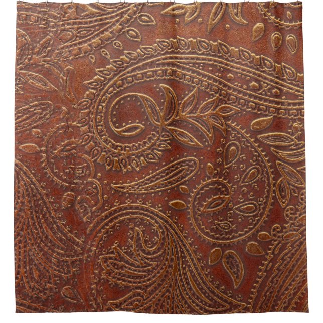 Rideaux De Douche Cuir Brown, motifs floraux à outils. (Devant)
