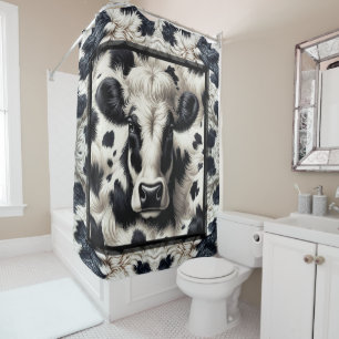 Rideaux De Douche Cuir de vache noir et blanc Aspect fourrure peluch