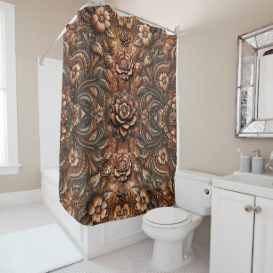 Rideaux De Douche Cuir Faux Fleuris Vintage Embossé