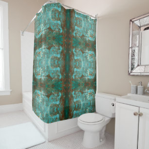 Rideaux De Douche Cuivre en miroir Brown et Turquoise moderne Abstra