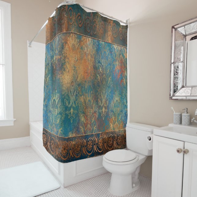 Rideaux De Douche Cuivre Patine Turquoise Clair (En situation)