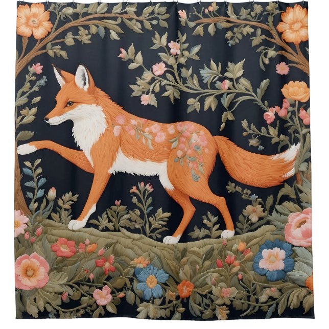 Rideaux De Douche Curieux Fox Faux Broderie Élégant Floral (Devant)