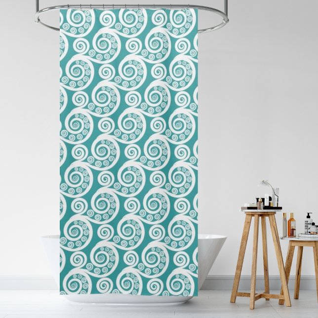 Rideaux De Douche Cursus vintage Turquoise & Blanc Fruit (Vintage Turquoise & White Fern Leaf Curls Shower Curtain)
