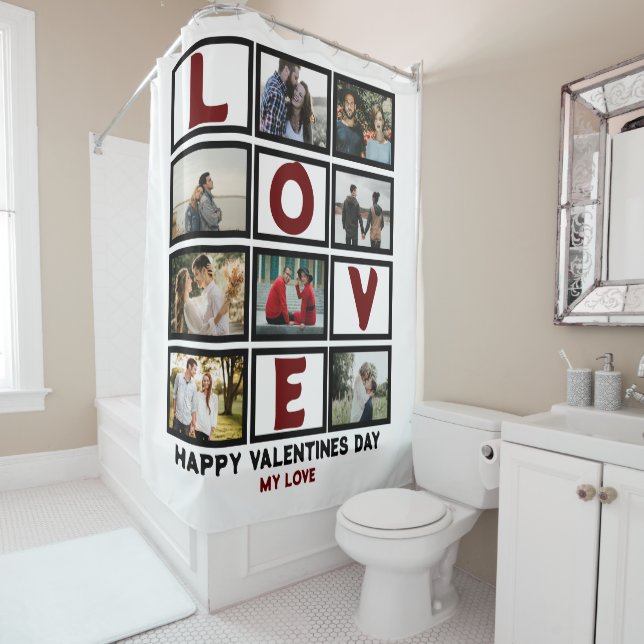 Rideaux De Douche Custom Love Happy Valentines Day 8 Collage photo (En situation)