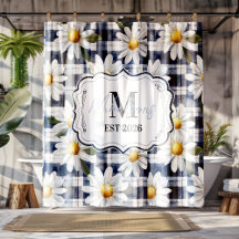 Custom Navy Gingham Daisy Monogram