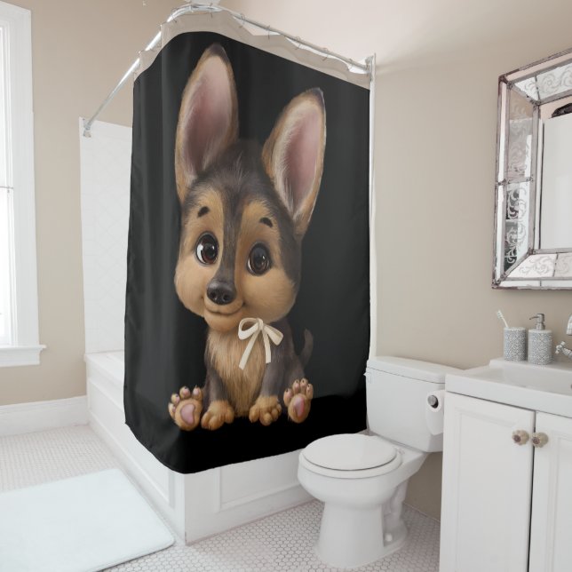 Rideaux De Douche Cute Aquarelle Chien Chien Chien Chien Noir Tan Do (En situation)