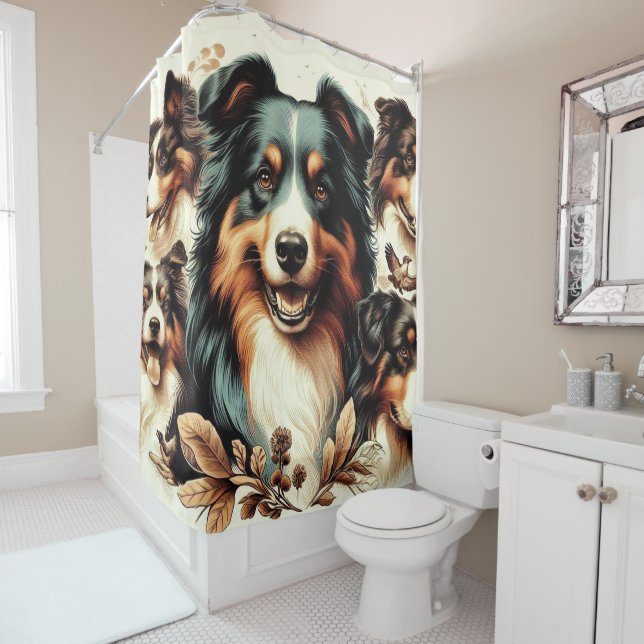 Rideaux De Douche Cute Australian Shepherd Peinture (En situation)