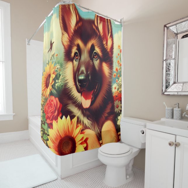 Rideaux De Douche Cute berger allemand Peinture de chiot (En situation)