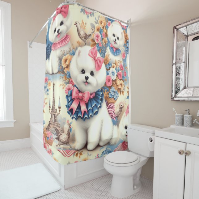 Rideaux De Douche Cute Bichon Frisé (En situation)
