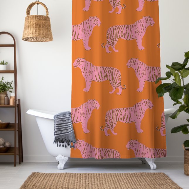 Rideaux De Douche Cute Boho Orange et Pink Tiger Art Motif (Créateur téléchargé)