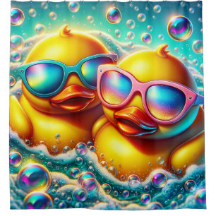 Rideaux De Douche "Cute Bubble Bath Rubber Ducklings"