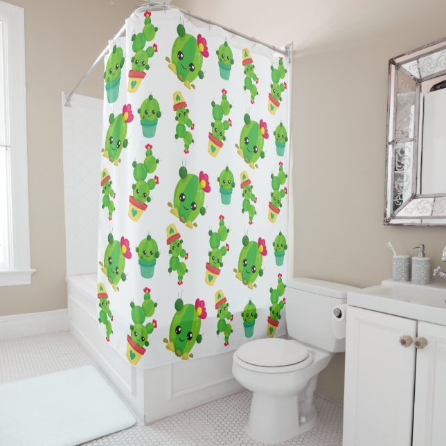 Rideaux De Douche Cute Cactus, Green Cactus, Motif Cactus (En situation)