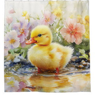 Rideaux De Douche Cute canard avec Fleurs Aquarelle