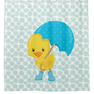 Rideaux De Douche Cute caoutchouc Ducky sur les points bleus
