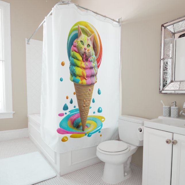 Rideaux De Douche Cute Cat Ice Cream Cone coloré (En situation)