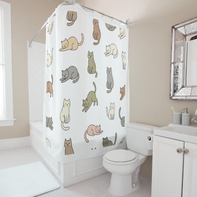 Rideaux De Douche Cute Cat Pattern Shower Curtain (En situation)