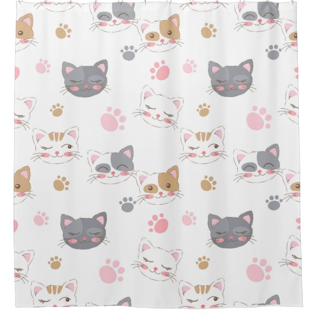 Rideaux De Douche Cute chat face chats souriants motif (Devant)