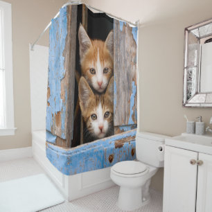 Rideaux De Douche Cute chatte chatte dans un animal à fenêtre Vintag