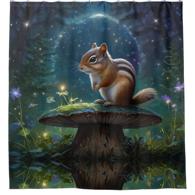 Rideaux De Douche Cute Chipmunk sur Champignons dans le Jardin Magiq (Devant)