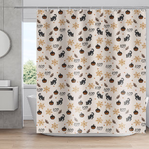 Rideaux De Douche Cute Citrouille Chat Noir Halloween Motif