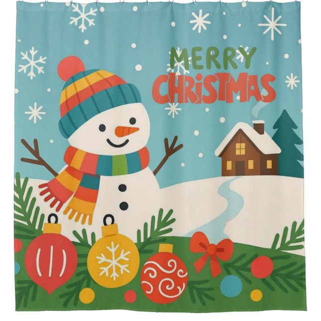 Rideaux De Douche Cute, classic Merry Christmas snowman (Devant)
