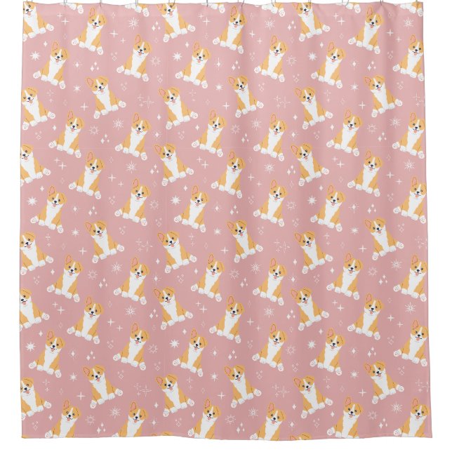Rideaux De Douche Cute Corgi Motif rose (Devant)