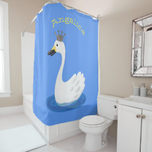 Rideaux De Douche Cute cygne blanc avec dessin de la couronne