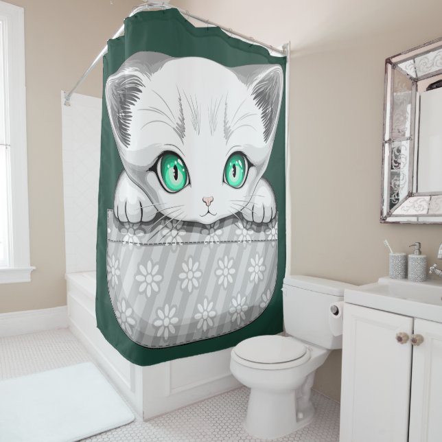 Rideaux De Douche Cute de chat et pointe joueuse à partir d'une poch (En situation)