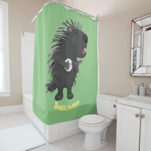 Rideaux De Douche Cute drôle porc-épic avec dessin animé de banjo