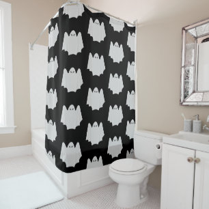 Rideaux De Douche Cute Fantôme Halloween Motif noir et blanc