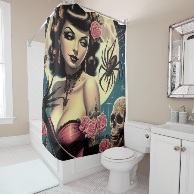 Rideaux De Douche Cute fille Goth Vintage (En situation)