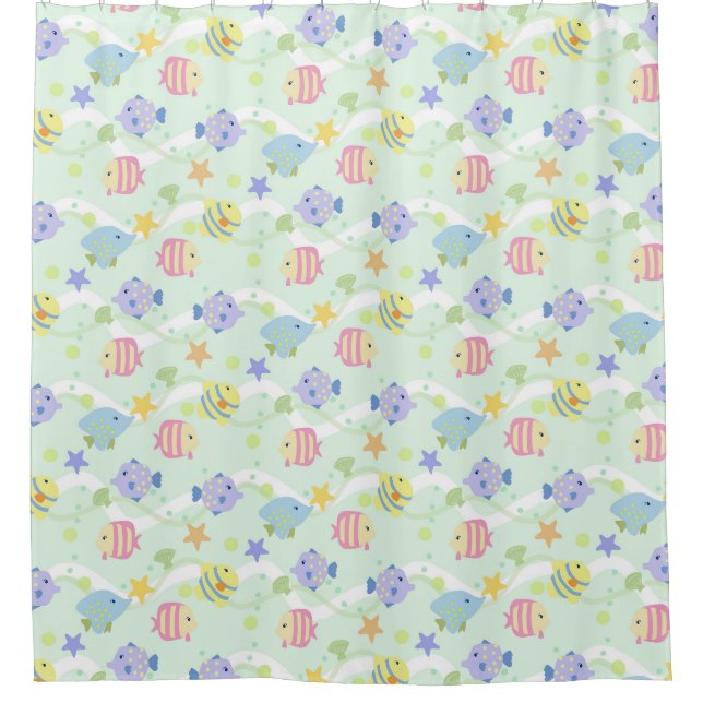 Rideaux De Douche Cute Fishes Pastel Green (Devant)